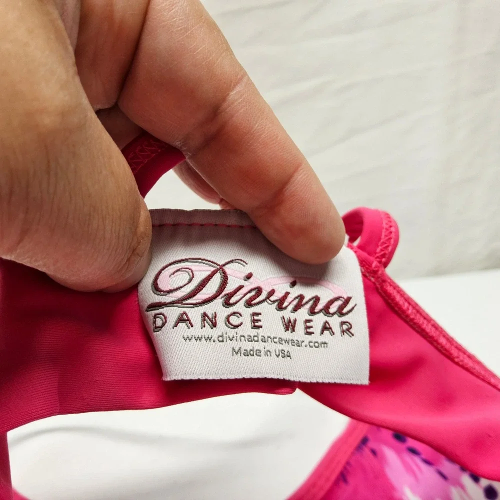Divina Dance Wear Sports Bra Kids Small Pink Purple Tie Dye Criss Cross Back